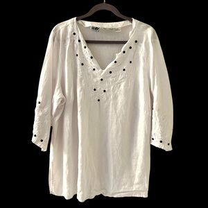 Edward...woman White Irish Linen Embroidered V-Neck‎ Tunic Blouse Size 3X